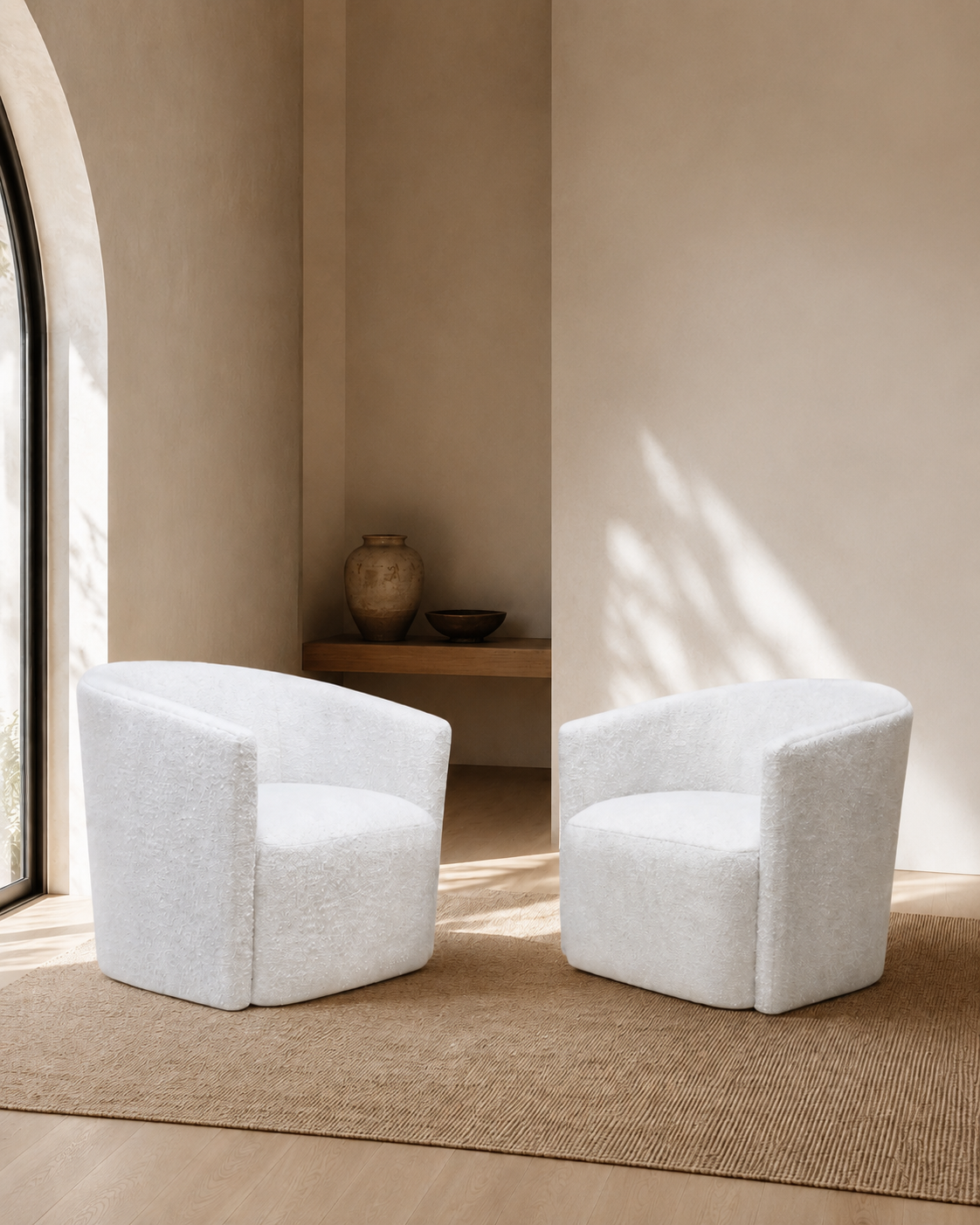Sillones blancos tapizados fabricados por CABLAN Studio